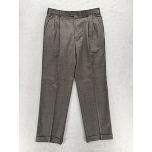 Zanella Bennett Dress Pants Mens 34x31 Brown Wool Pleated Cuffed Italy Formal